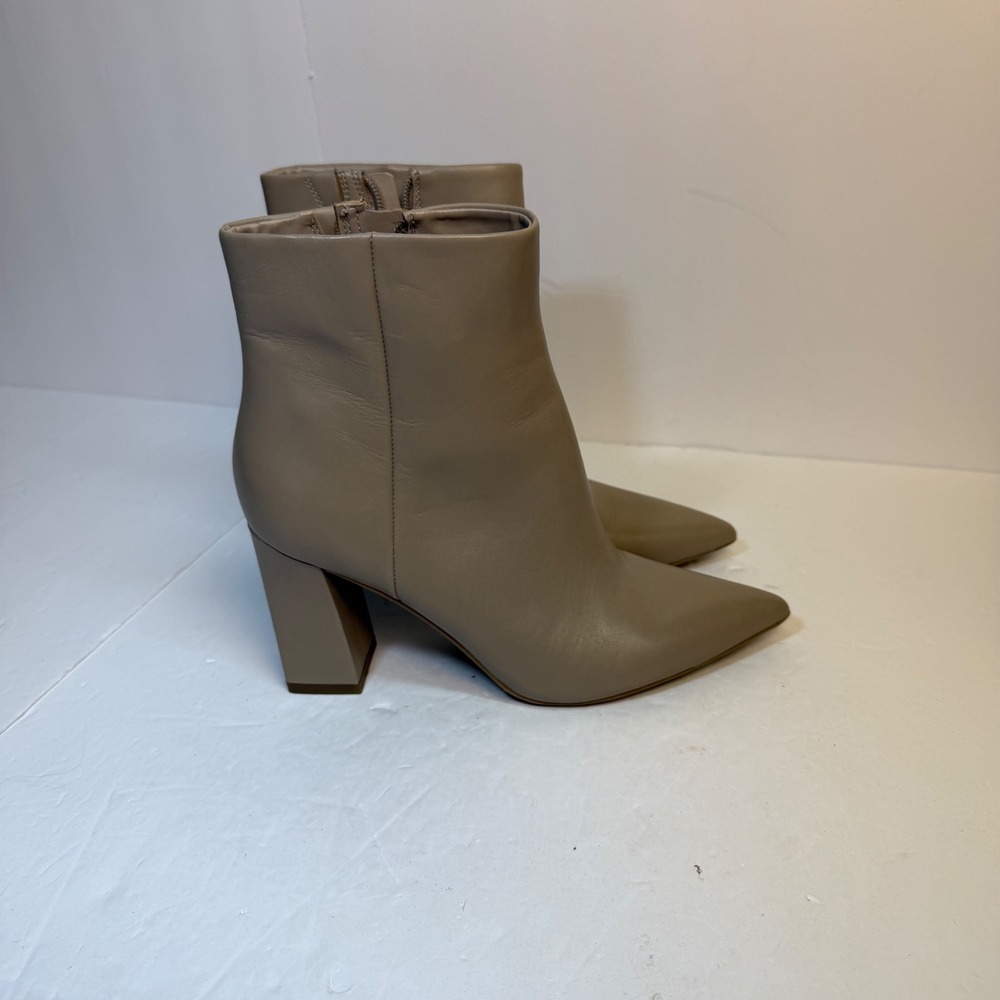 Marc Fisher Uliana Taupe Leather Pointed Toe Block Heel Ankle Boots Womens 7.5 M